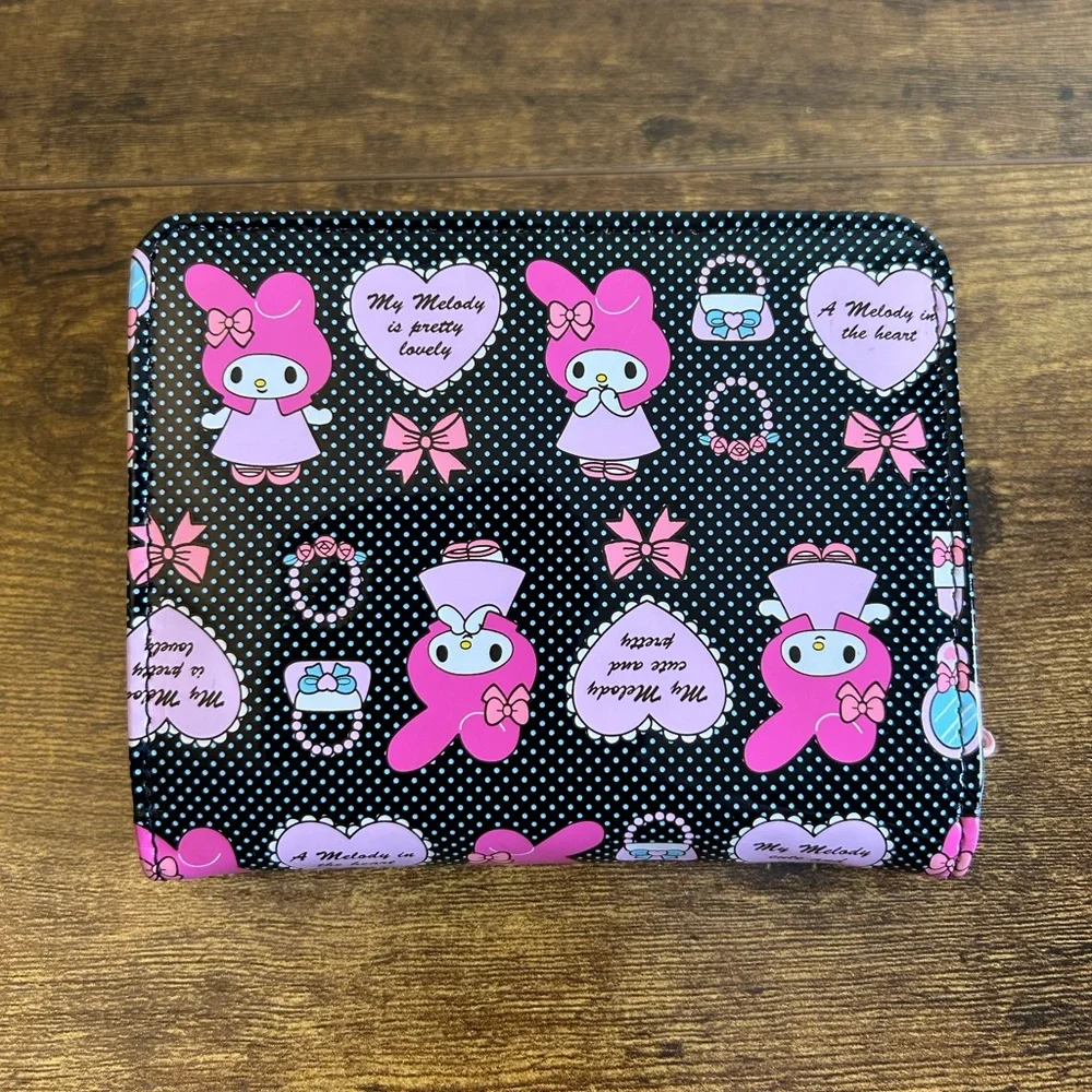 SANRIO Y2K My Melody Wallet 2007 Bow Polka Dot Kawaii Pink Black Zip Around Snap